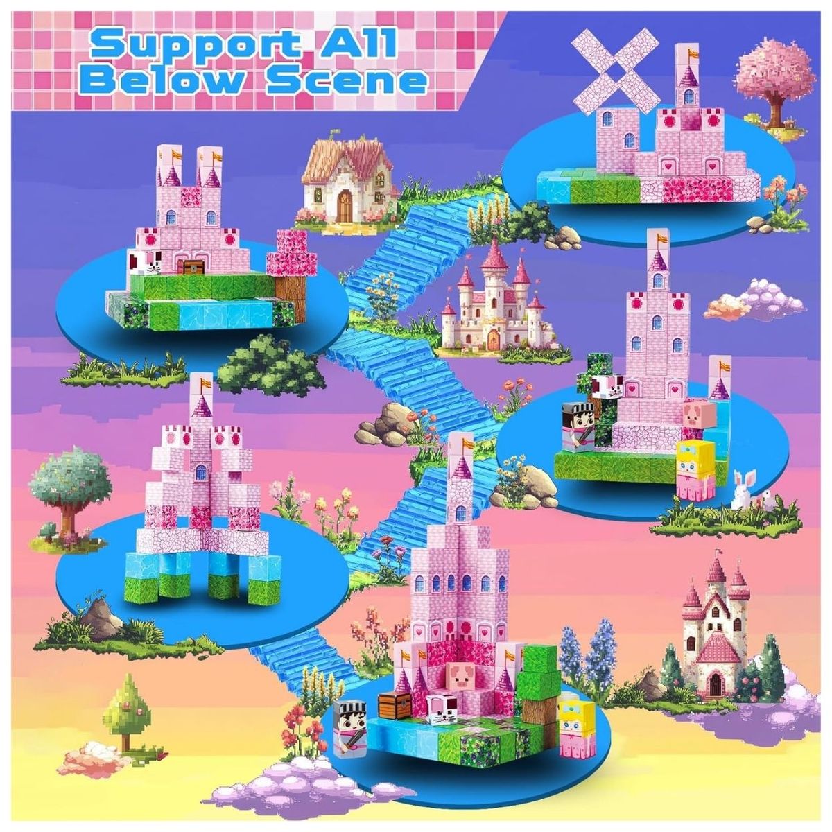 GENERICO - Bloques Magnéticos Minecraft Castillo y Princesas 100pcs