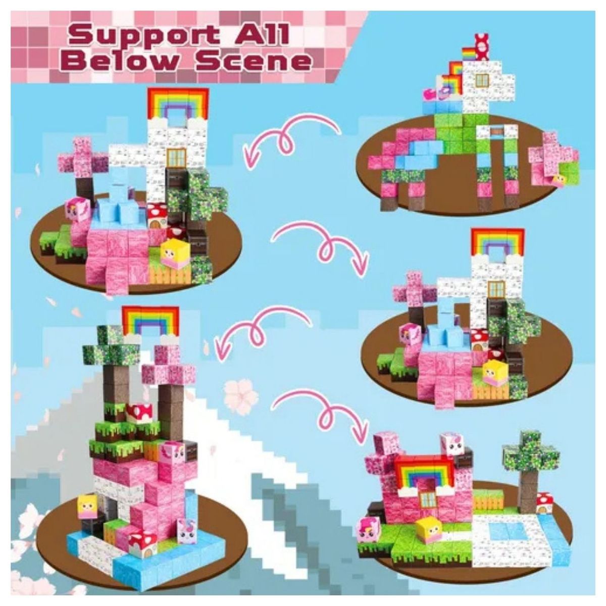 GENERICO - Bloques Magnéticos Minecraft Arcoiris y Unicornio 100pcs