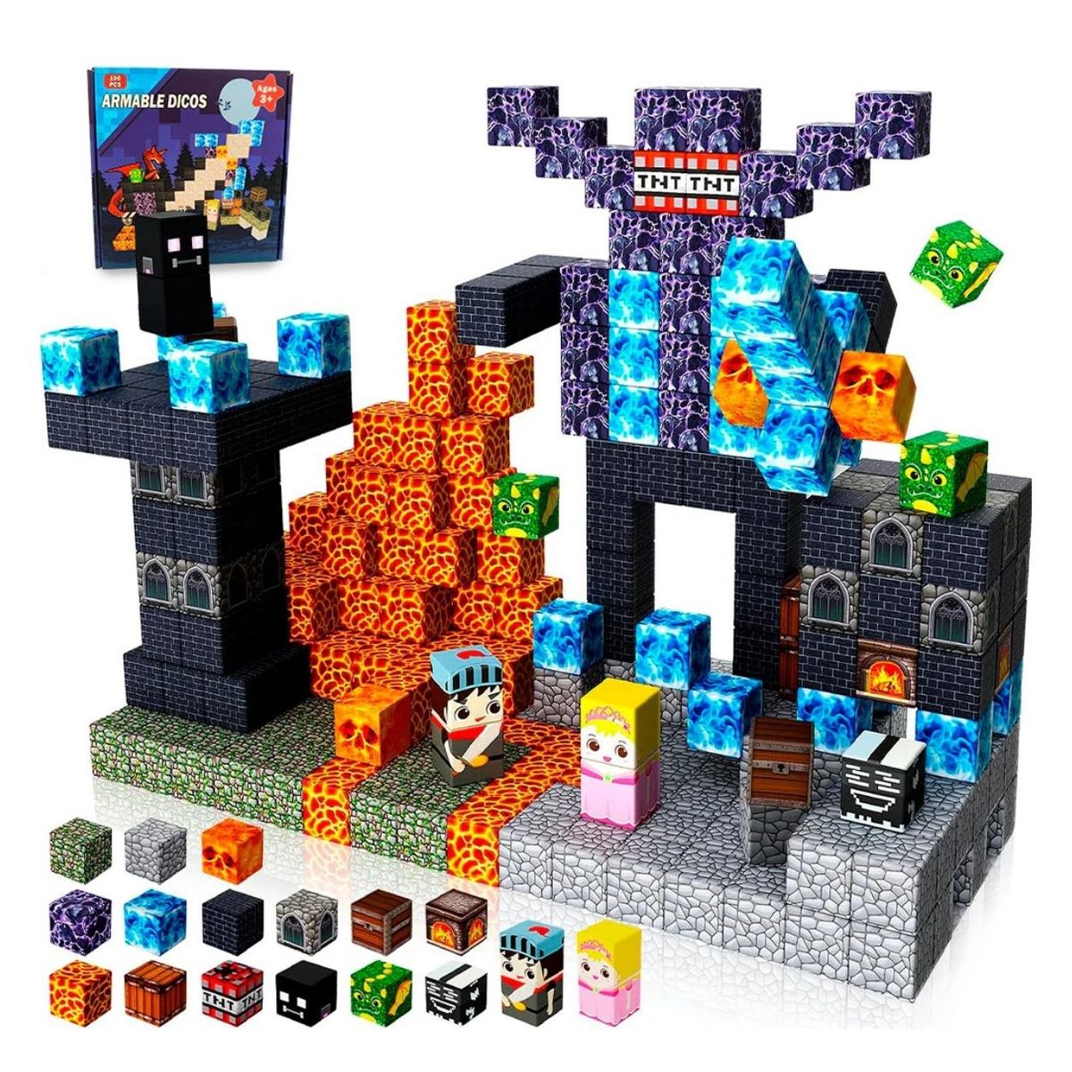 GENERICO - Bloques Magnéticos Minecraft Dragones en el Castillo 100pcs