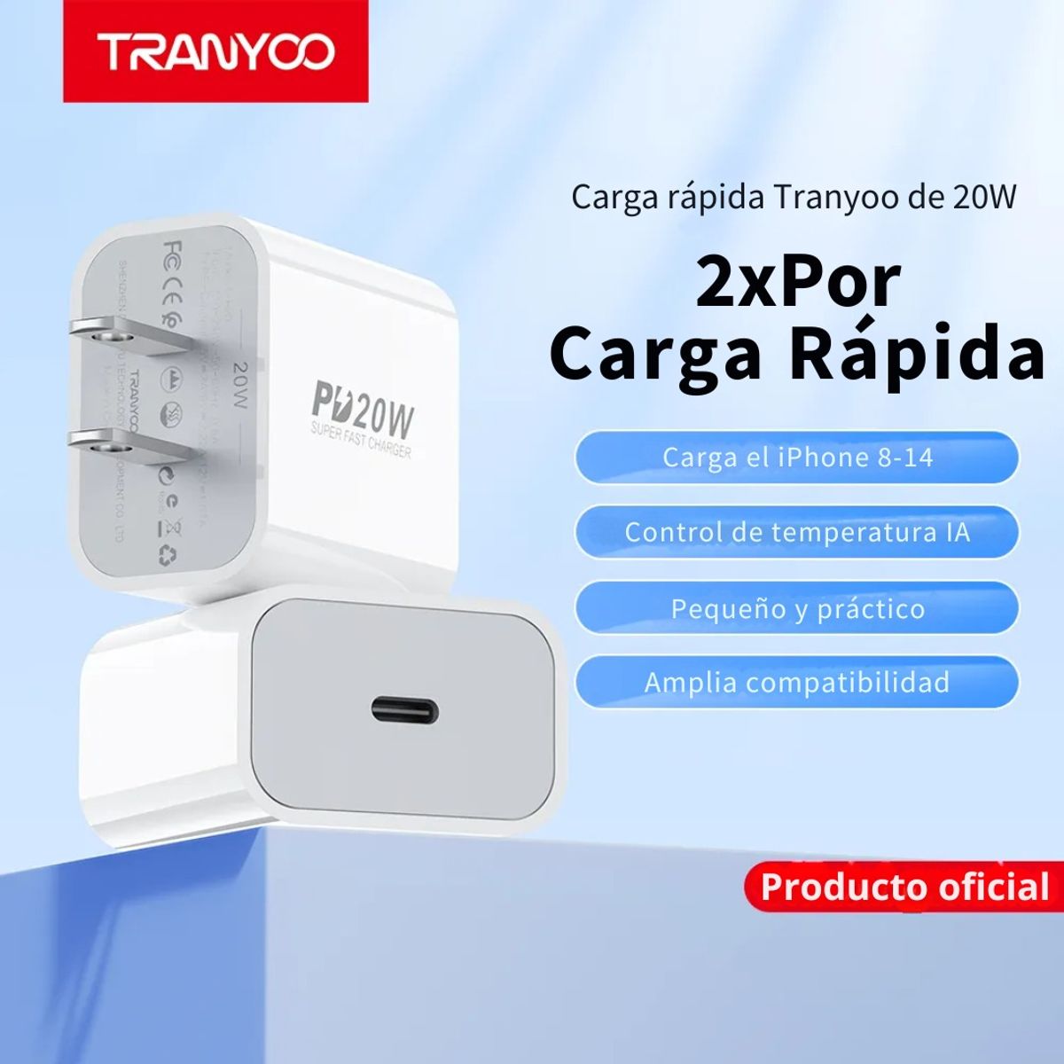 TRANYOO - Cargador USB-C 20W con Cable USB-C a USB-C 1m  Tranyoo T-P20C