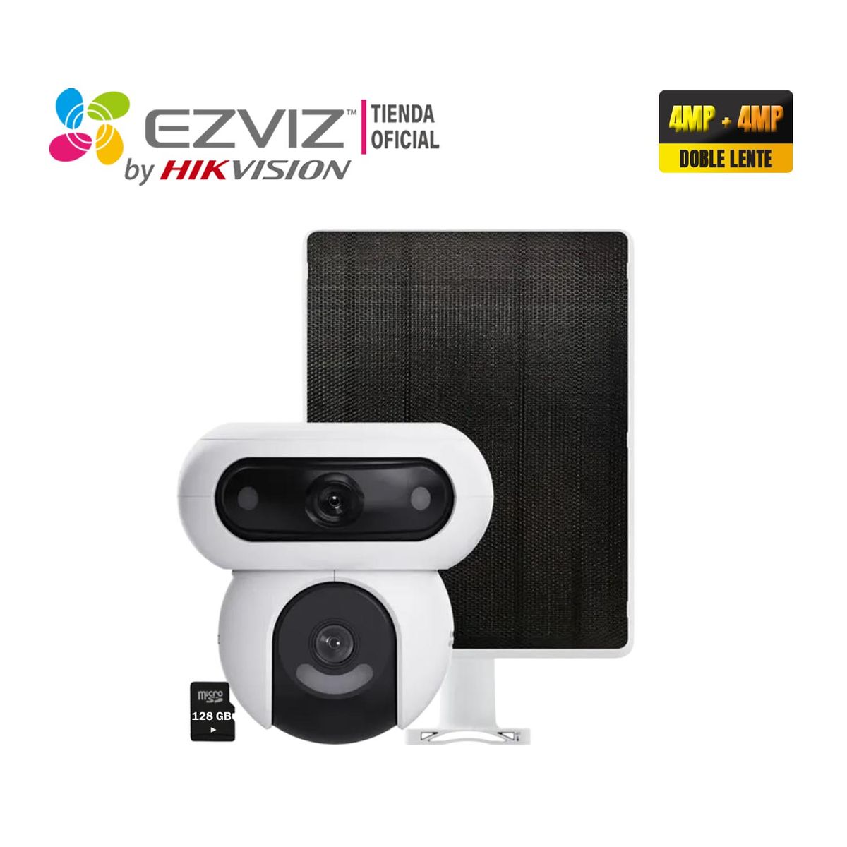 Ezviz - Cámara wifi HB90 Dual Kit 4MP + 4MP Ezviz Dual Lens BateríaPanel 128GB