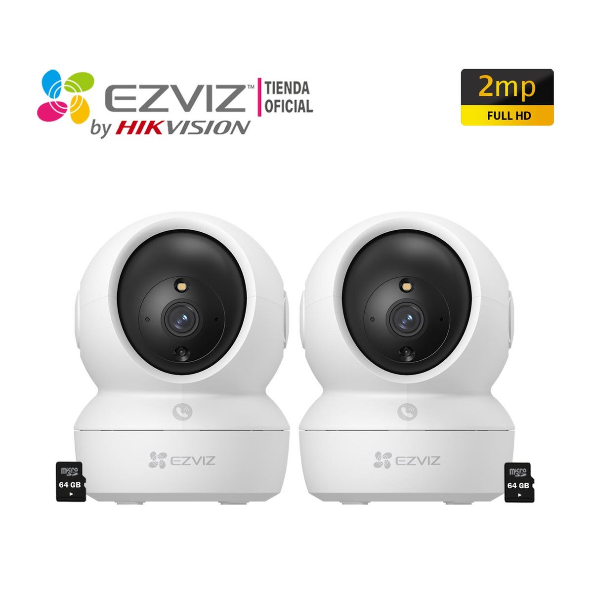 EZVIZ - Kit 2 Cámaras IP H6C PRO 2MP Ezviz Sonido Doblevía Botón llamada 64GB