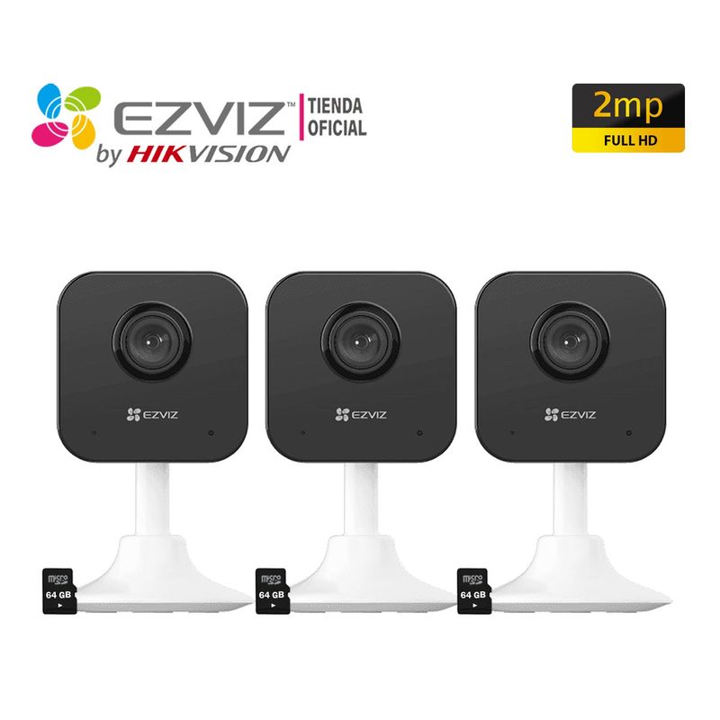 EZVIZ - Kit 3 Cámaras Ezviz Wifi H1C Full HD Sonido 2vías Modos Alerta 64GB