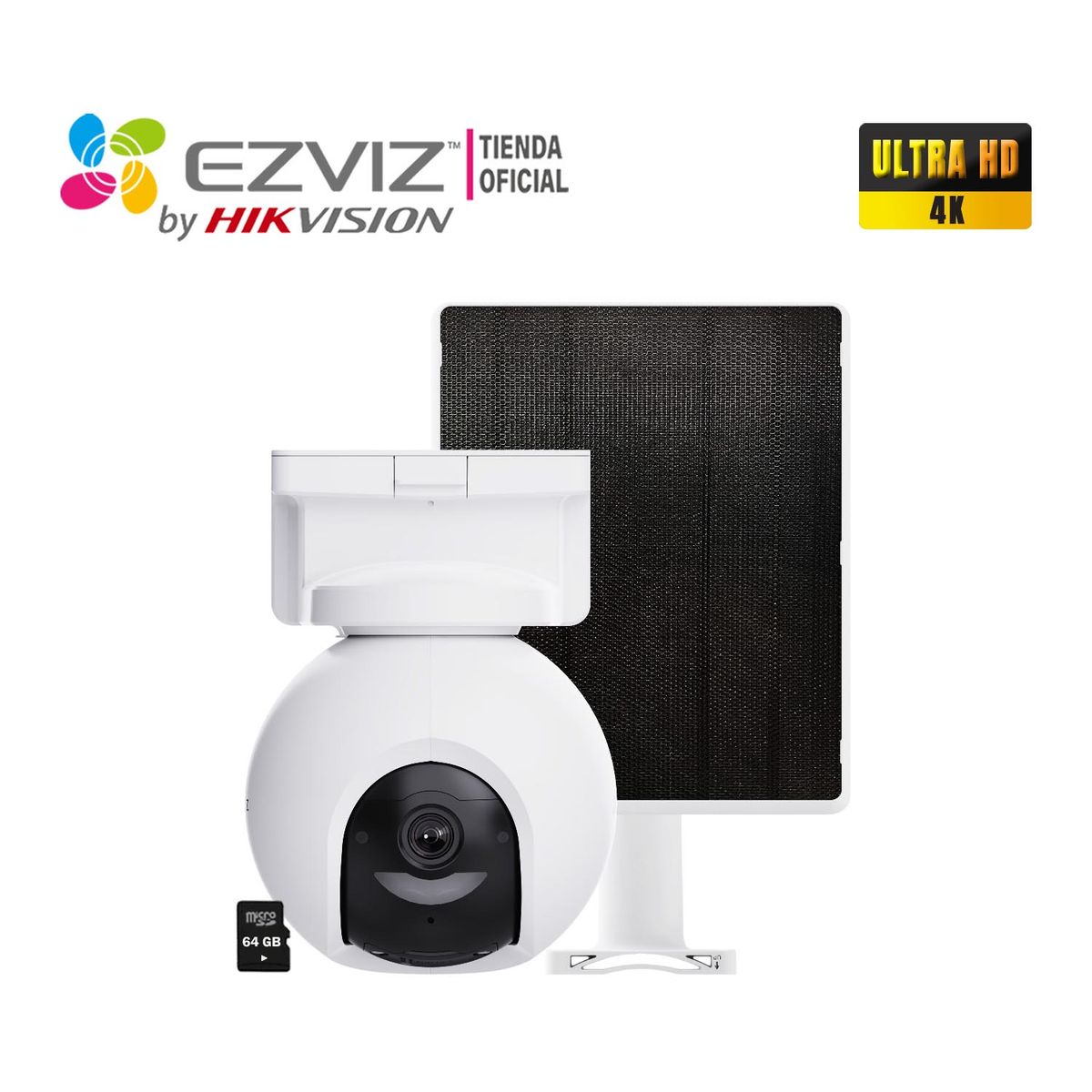 EZVIZ - Cámara CB8 PRO 4K Ezviz Sonido 2vías Detecta Humano Batería Panel 64GB