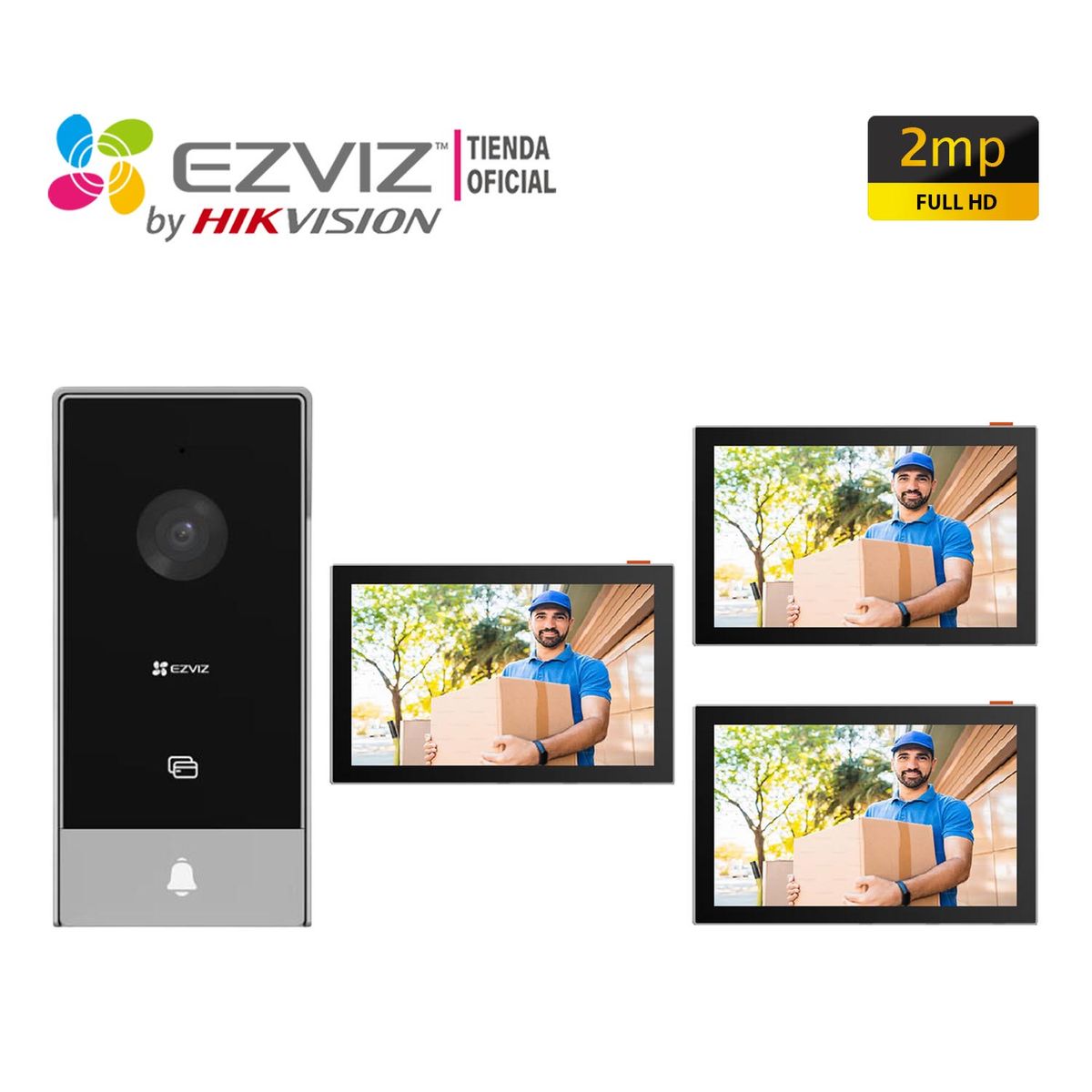 EZVIZ - Videoportero Wifi HP5 Full HD Ezviz 3 Modos Desbloqueo + 2Monitores