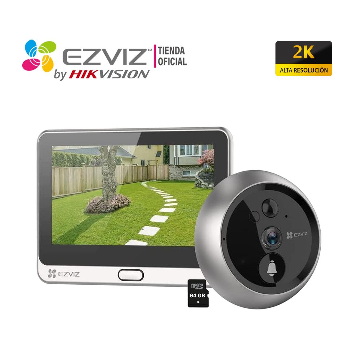 EZVIZ - Mirilla Digital DP2 2K Ezviz Sonido 2vías Timbre Cambio voz 64GB