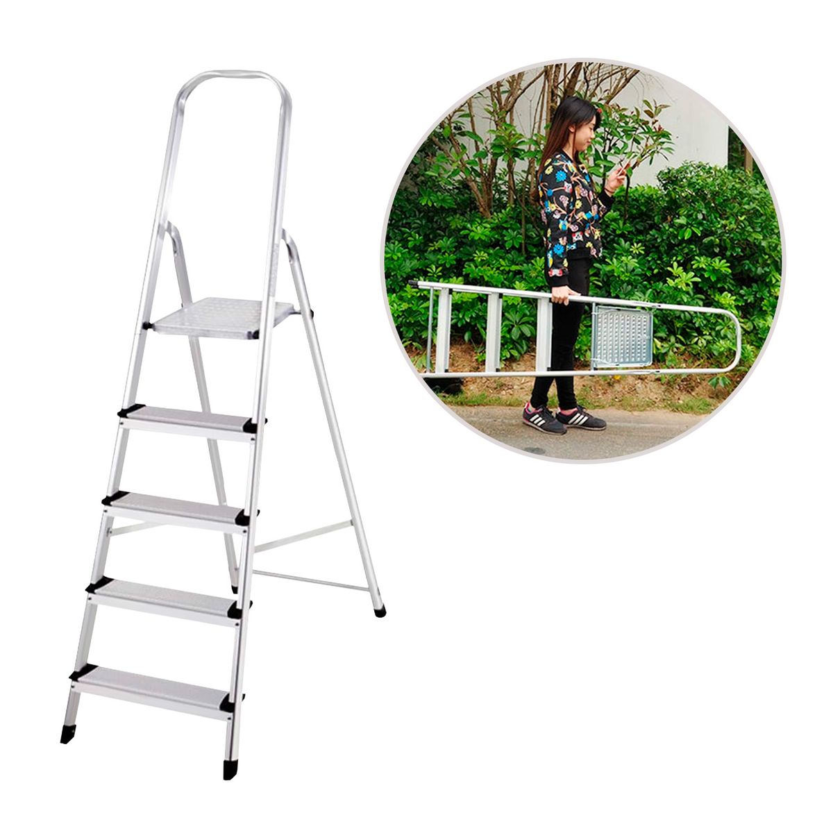 BUYPAL - Escalera De 5 Pasos Con Plataforma Plegable De Aluminio