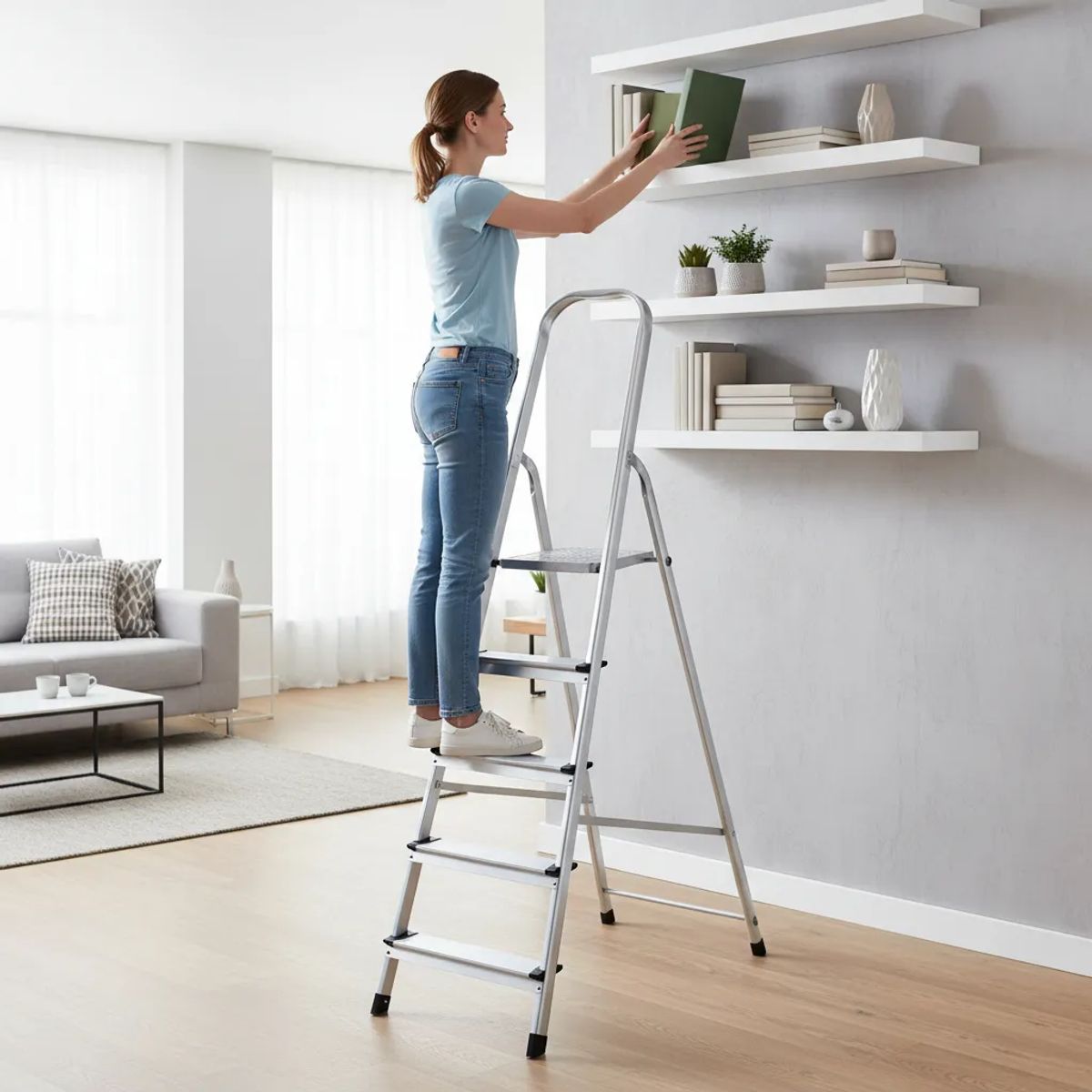 BUYPAL - Escalera De 5 Pasos Con Plataforma Plegable De Aluminio