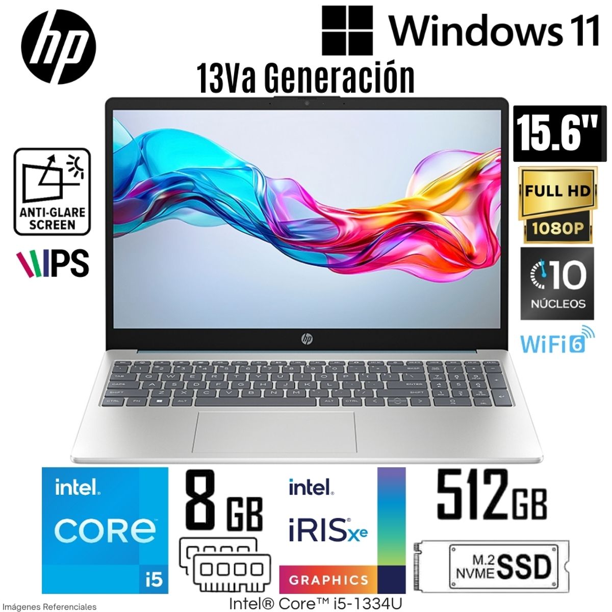 HP - Laptop HP 15-FD0098LA Intel Core i5-1334U 8GB 512GB 15.6"  FHD IPS - Azul claro de Luna