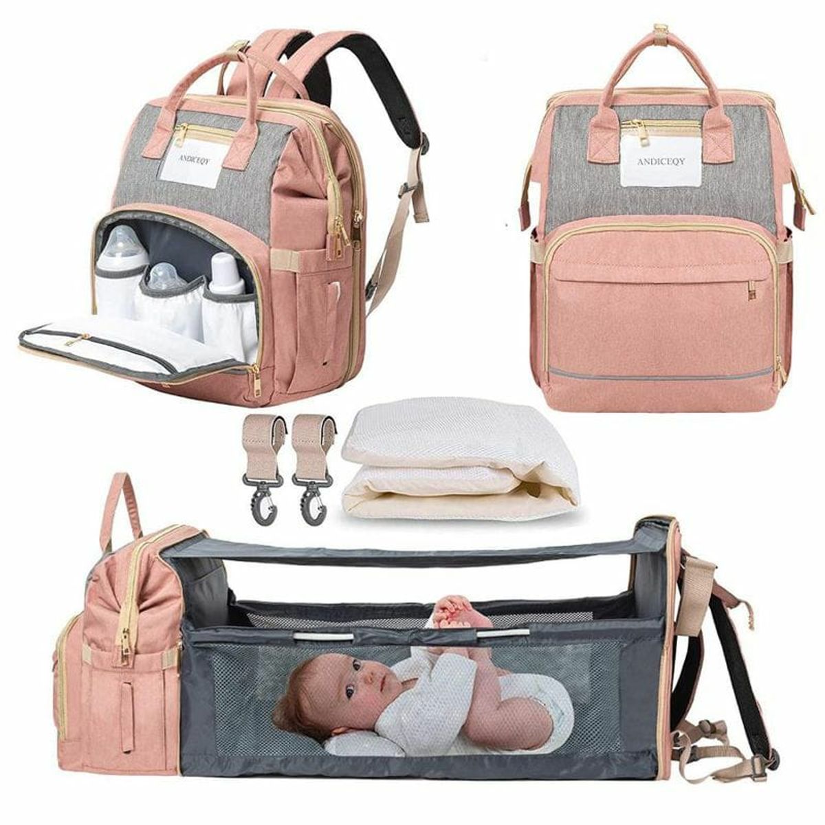 GENERICO - mochila pañalera cuna 3 en1 premium