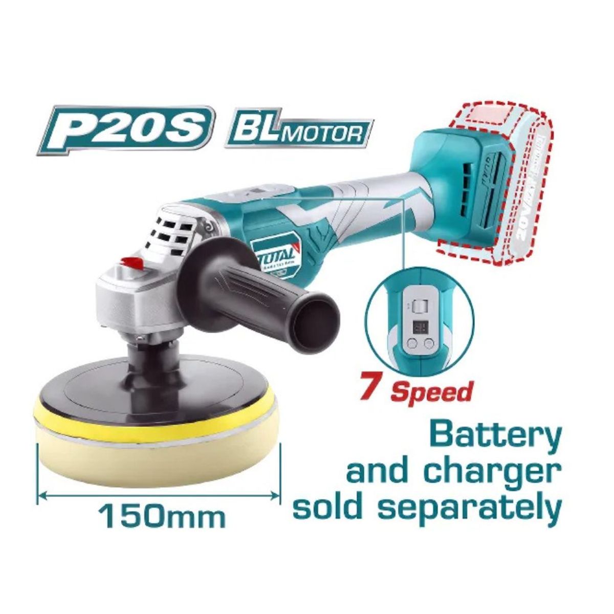 TOTAL TOOLS - Pulidora Angular LI-ION 20v Pantalal LSD 150MM - TAPLI2001