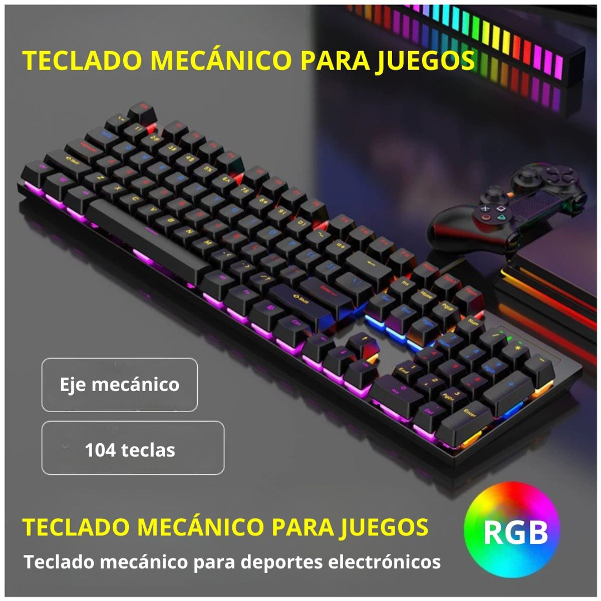 SEISA - Teclado Mecánico Gamer RGB 104 Teclas con Anti-Ghosting 26