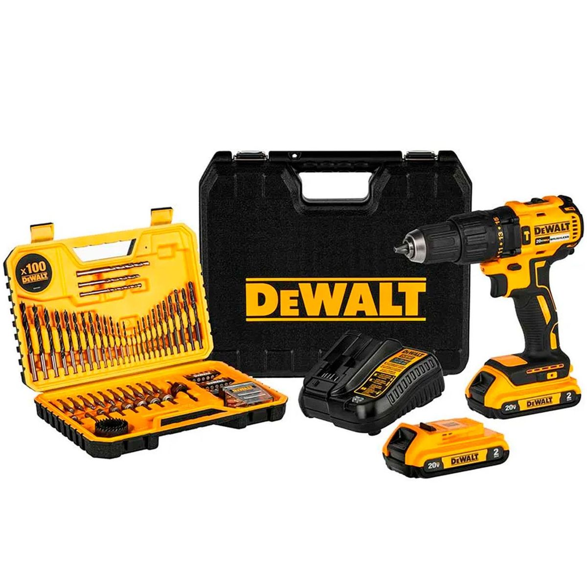 DEWALT - Taladro Percutor 1/2 20V 2BAT 2.0 AH + Set 100 PZ DCD7781S2A-B2 Dewalt