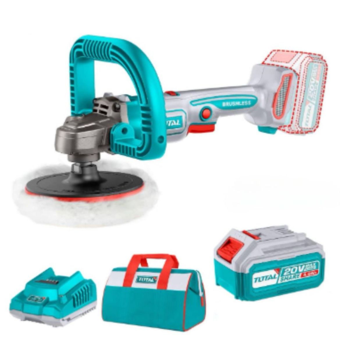 TOTAL TOOLS - Pulidora Angular LI-ION 20v 125MM 4800RPM Brushless - TAPLI20181