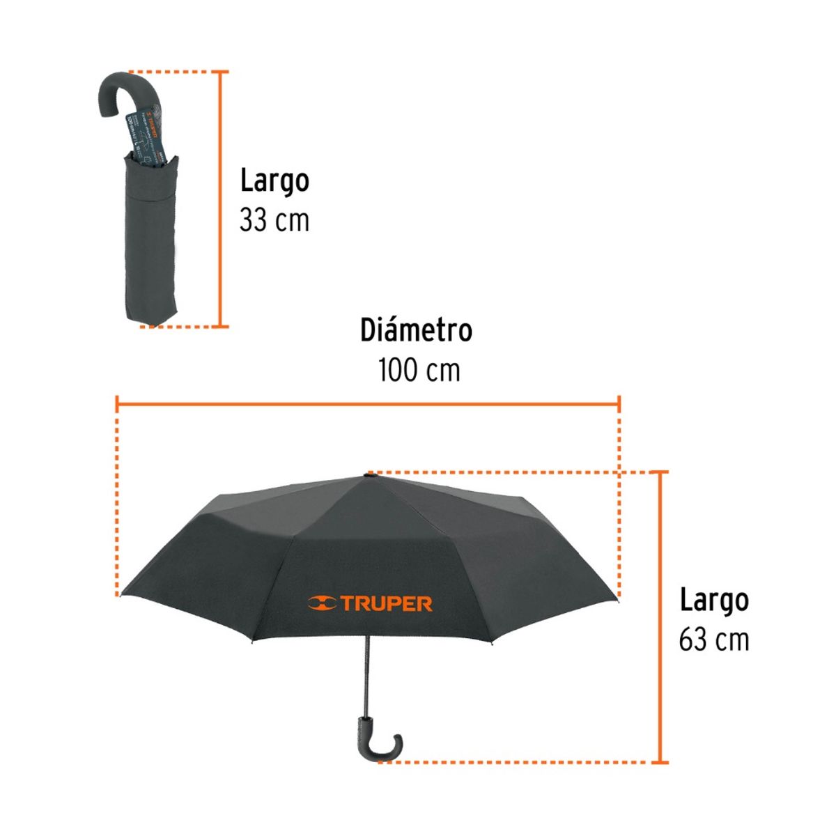 Truper - Paraguas Compacto de Diametro 100 cm Impermeable Truper PARAG-95