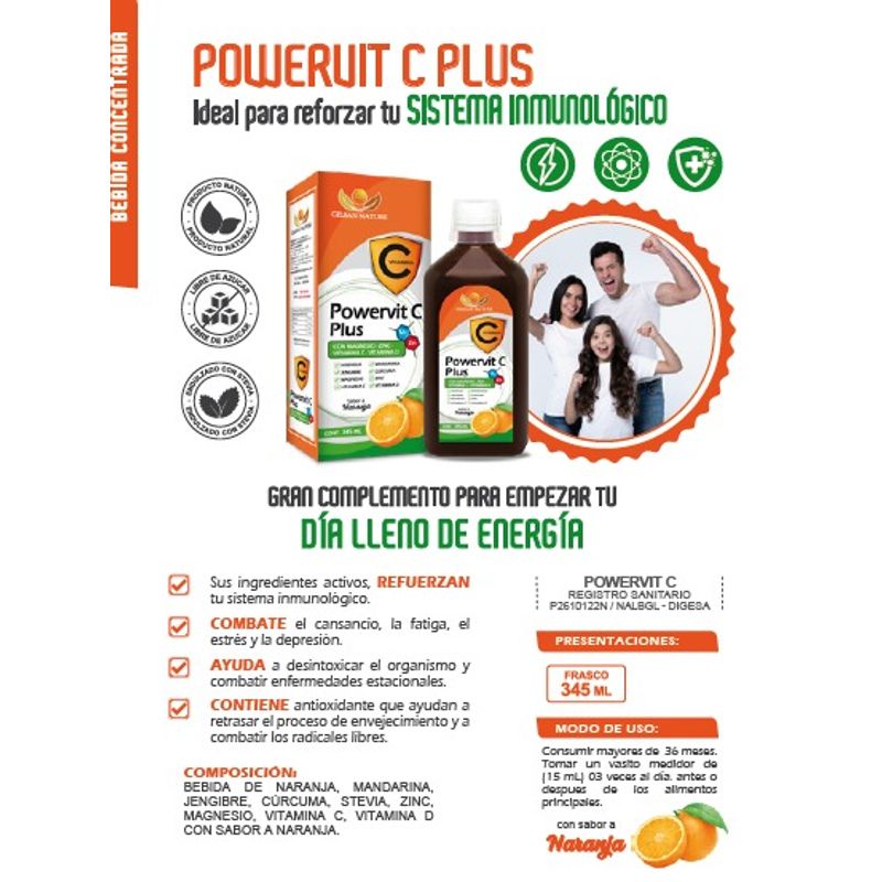 GENERICO - POWERVIT C 345ML  BEBIBLE -  MAGNESIO Y ZINC , VITAMINA C Y D