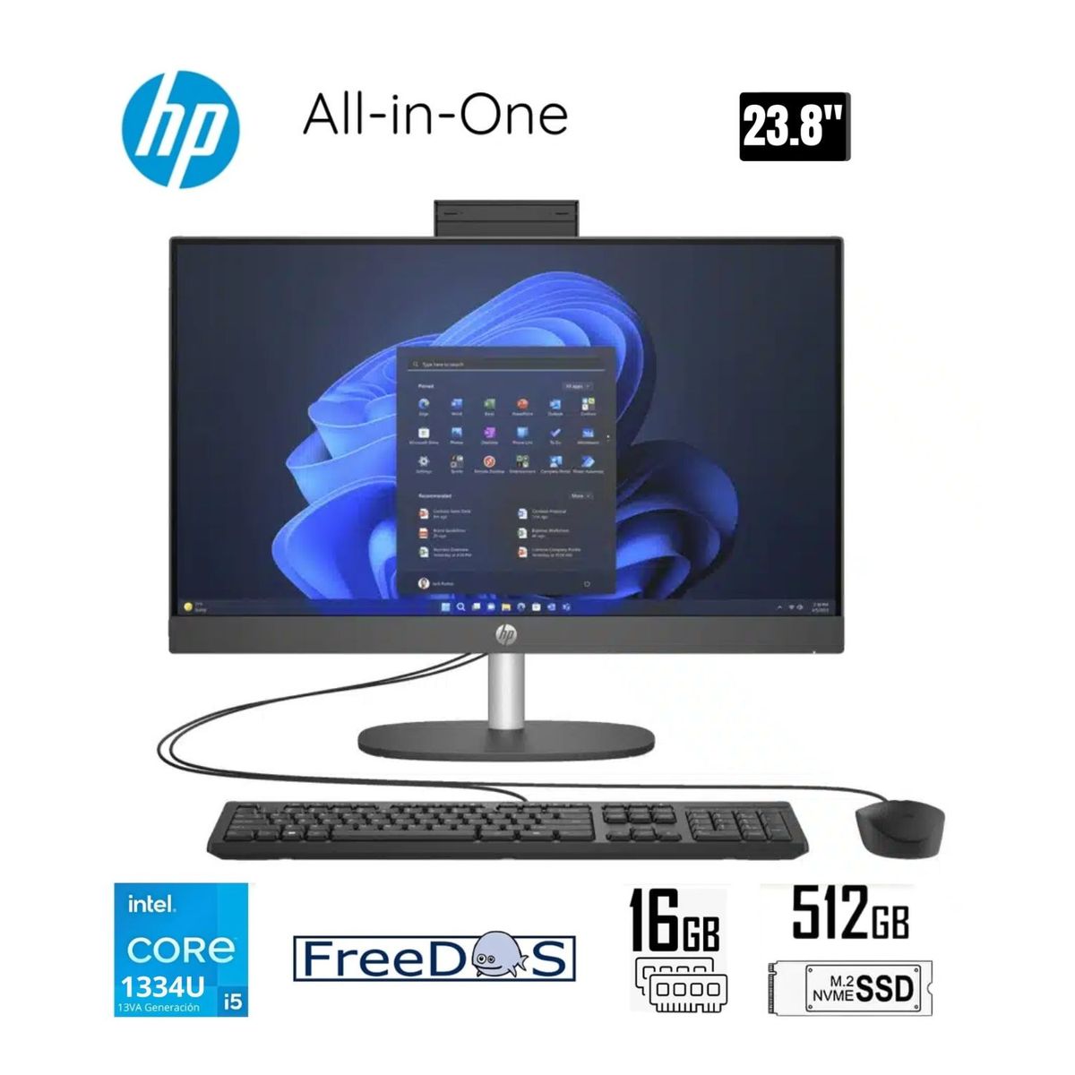 HP - ALL IN ONE HP Pro One 240 G10 i51335U 23.8" FHD 16GB 512GB FREEDOS B88BKAT#ABM