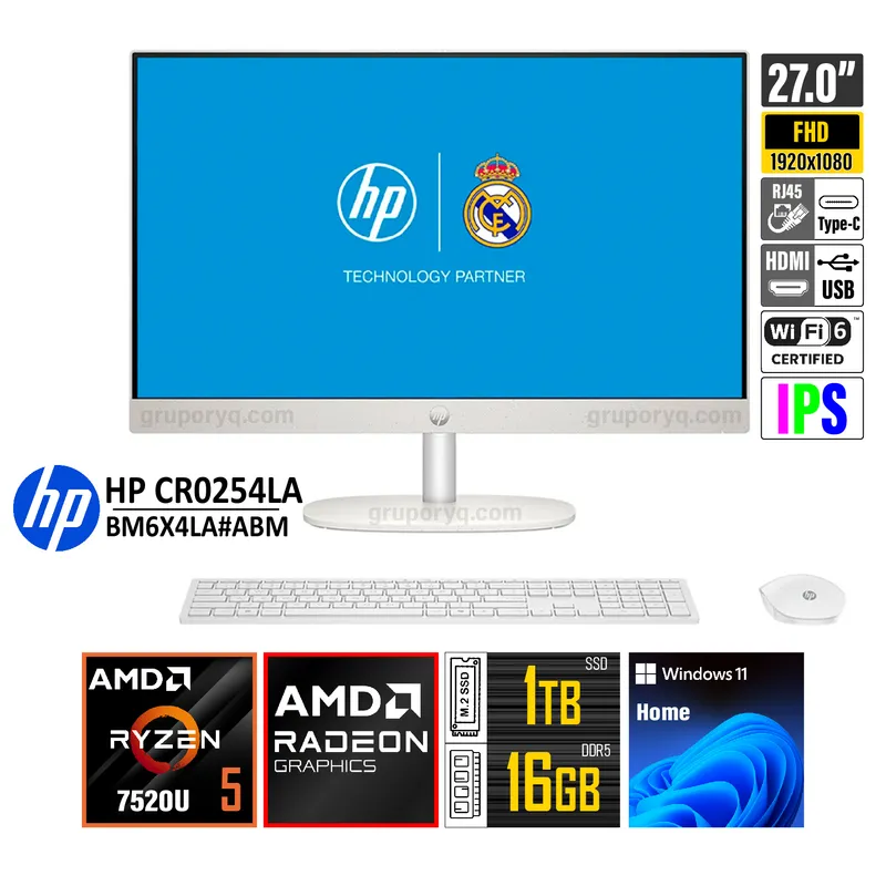 HP - All In One HP CR0254LA  AMD Ryzen 5-7520U RAM 16GB SSD 1TB Pantalla 27" FHD IPS