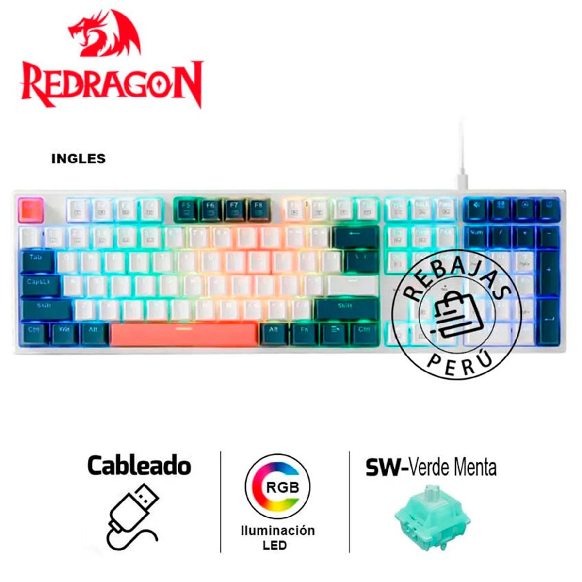 REDRAGON - Teclado Mecánico Redragon TRUNDLE K668WBO-RGB USB-C RGB Hot-Swap