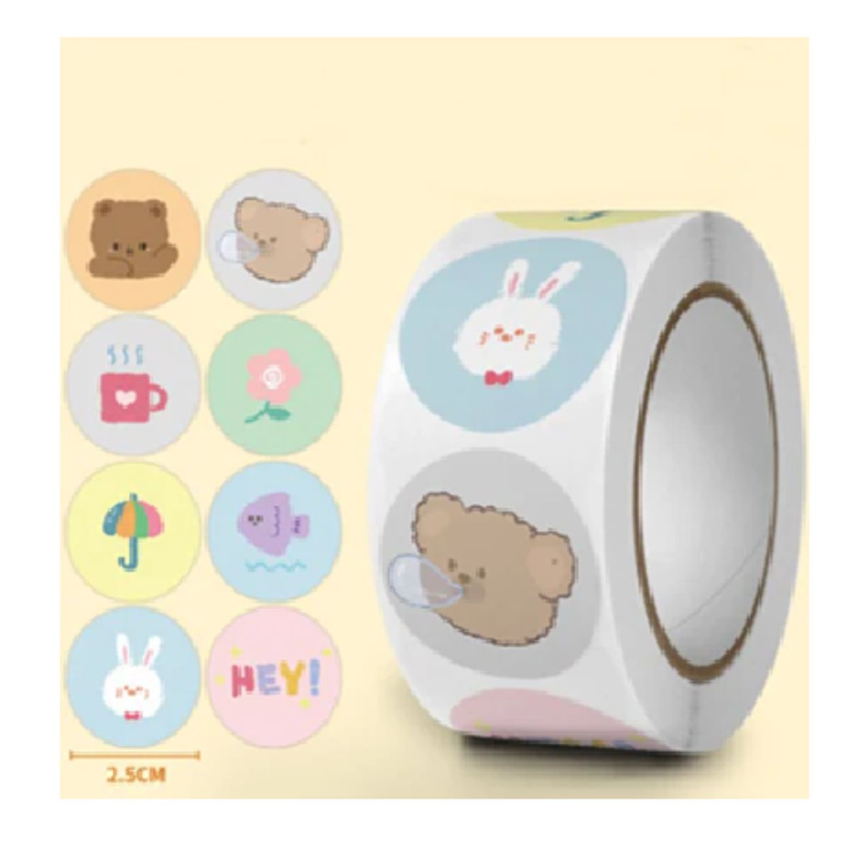 GENERICO - 100 stickers en rollo dibujos 9