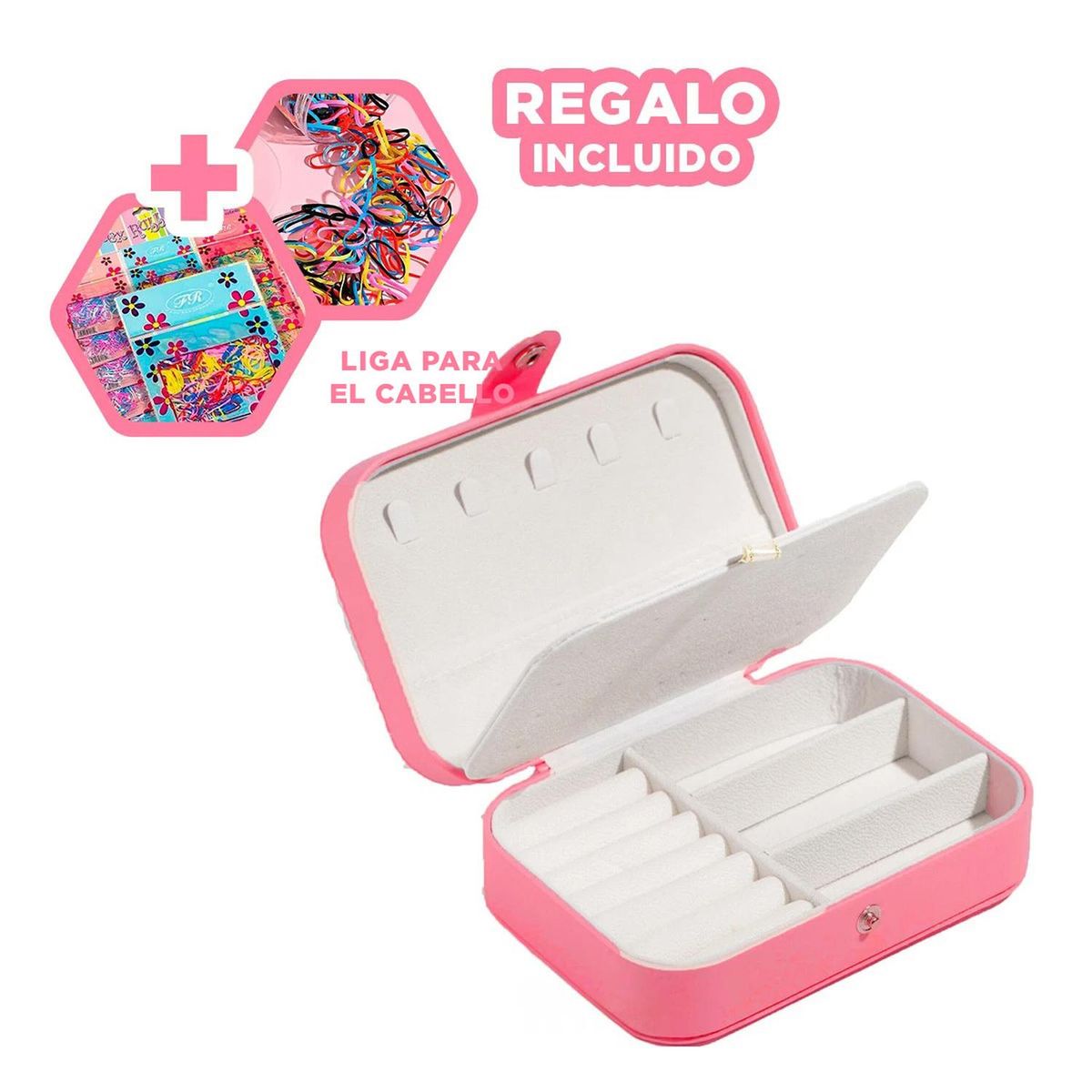 GENERICO - Caja para Guardar Joyas Elegante Fucsia Y+Ligas de Regalo