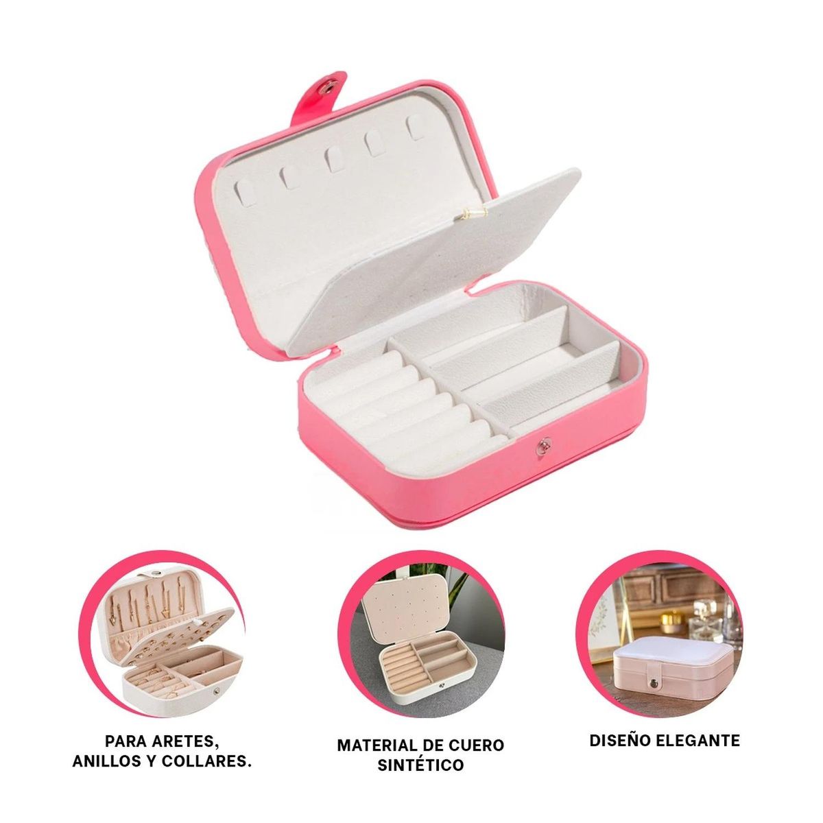 GENERICO - Caja para Guardar Joyas Elegante Fucsia Y+Ligas de Regalo
