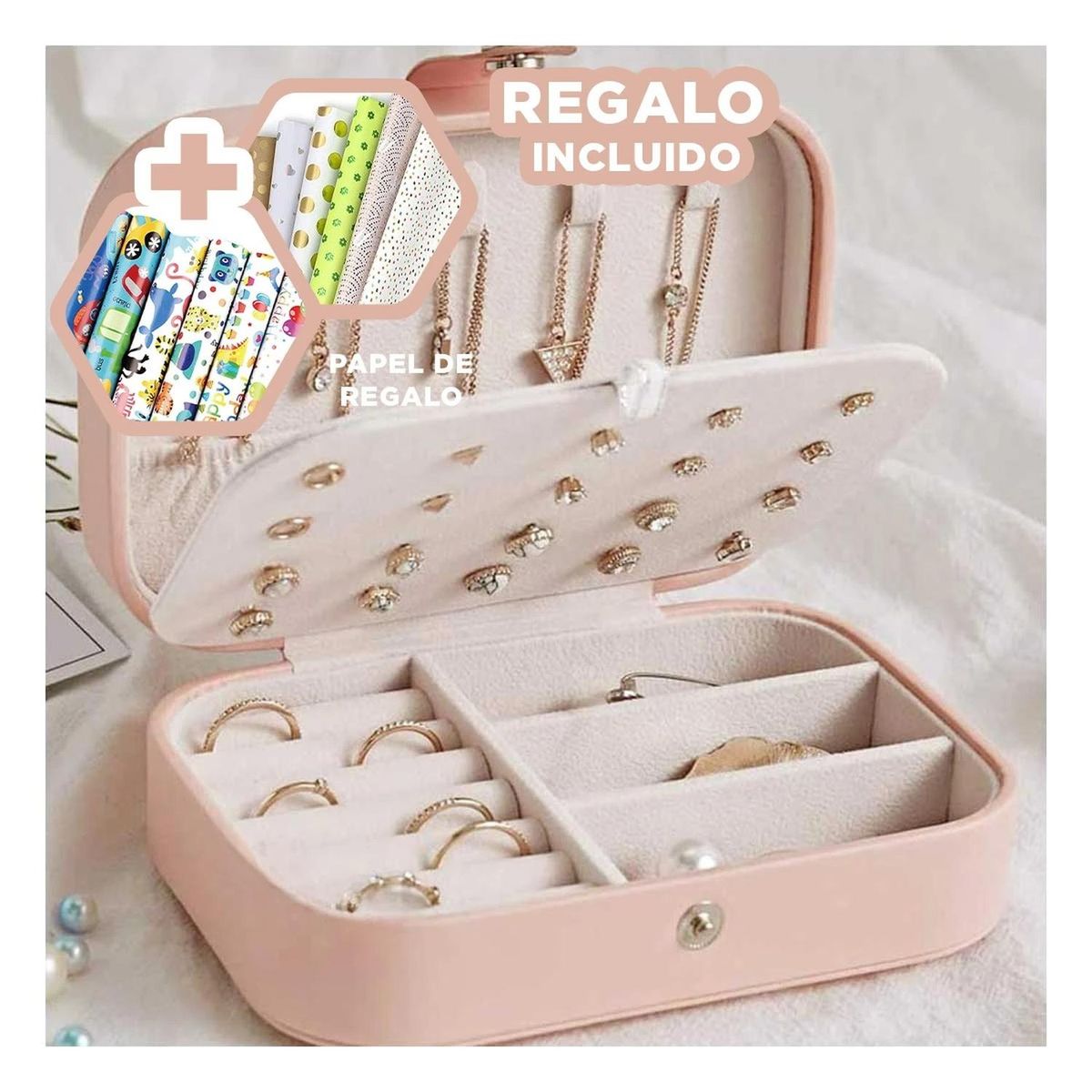 GENERICO - Joyero Elegante y Organizado en Palo Rosa Y+Papel de Regalo