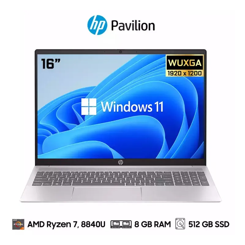 HP - Laptop HP Pavilion 16" WUXGA  AMD Ryzen 7 8840HS 8GB 512GB W11 Home Americana 16AG0070WM