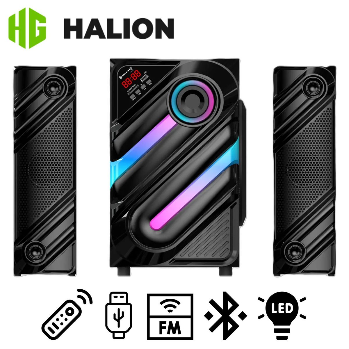 HALION - Parlante Halion HA-F77 Thanos con Subwoofer 8 Luces LED USB SD BT FM