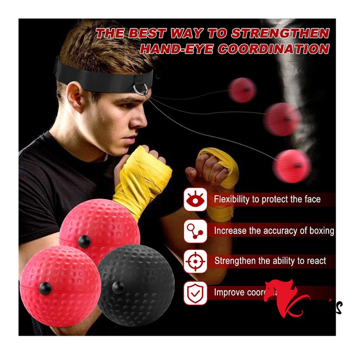 NO LOGO - BOXING CON 4 PELOTITAS DE ENTRENAMIENTO PARA REFLEJOS