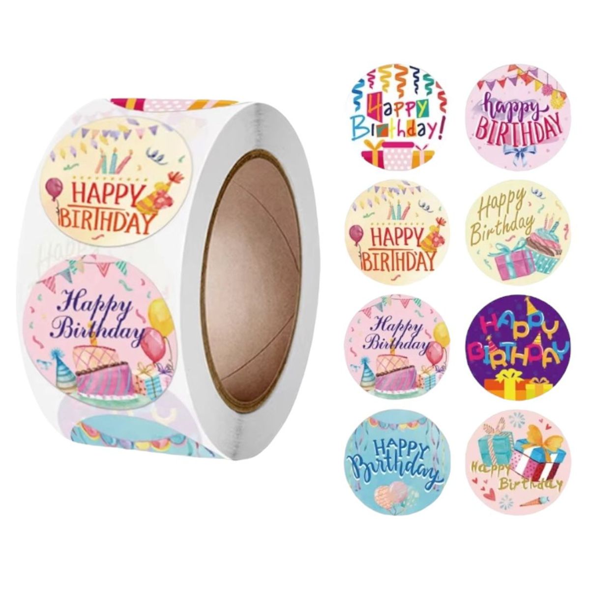 GENERICO - 100 stickers en rollo feliz cumpleaños 6