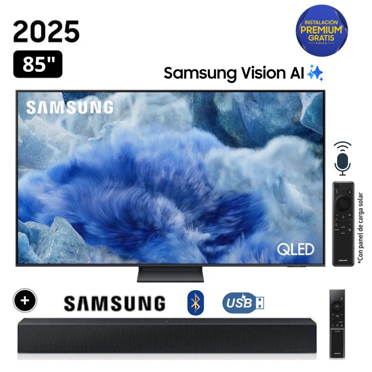 SAMSUNG - Televisor Samsung QLED 85 Visión AI Smart TV QN85Q8F + Soundbar HW-B400F