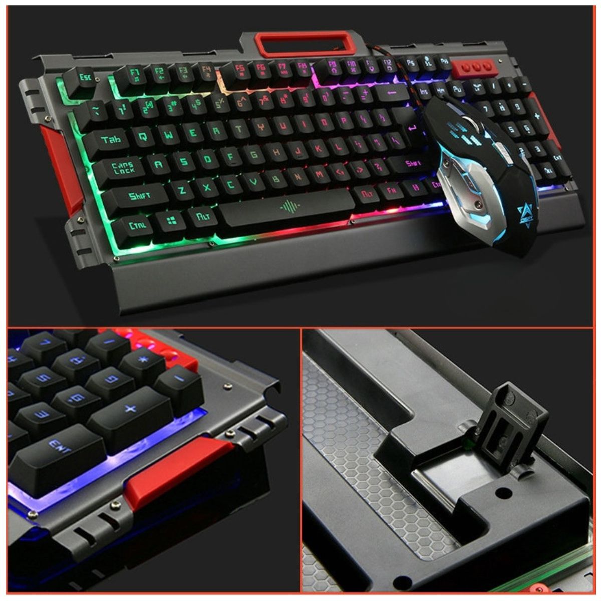 SEISA - Combo Teclado y Mouse Gamer USB con Luz RGB y DPI 4000