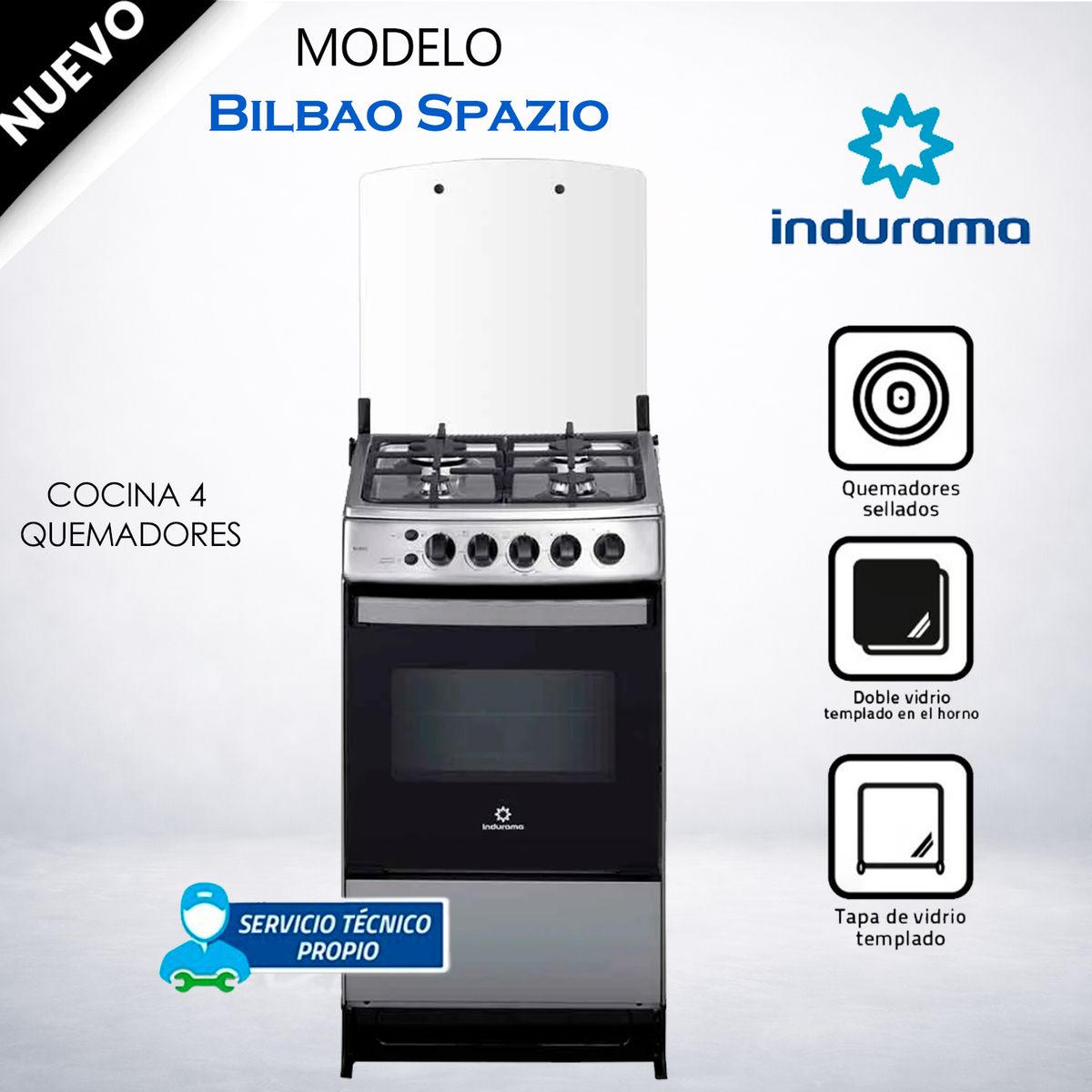INDURAMA - COCINA A GAS 4 HORNILLAS INDURAMA BILBAO SPAZIO Plus Croma