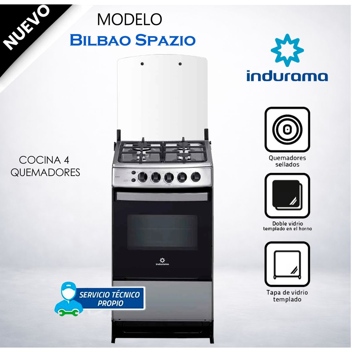 INDURAMA - COCINA A GAS 4 HORNILLAS INDURAMA BILBAO SPAZIO Plus Croma