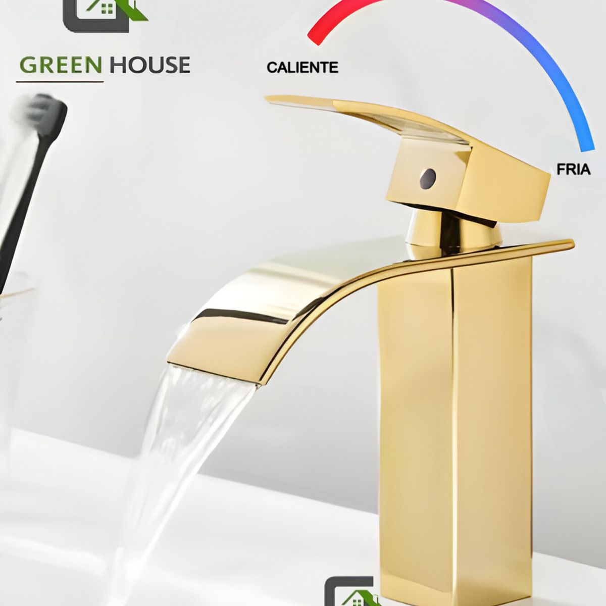 GREEN HOUSE - COMBO LAVATORIO LUSSO + MEZCLADORA DORADO PICO FINO 20CM- VOS43