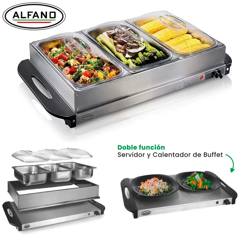 ALFANO - Samovar Calentador y Servido Buffet de 3 divisiones