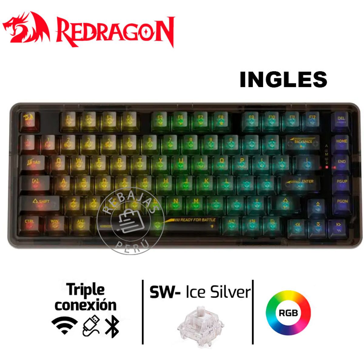 REDRAGON - Teclado Mecánico Redragon ELF PRO K649CTB RGB 75% Wireless Negro