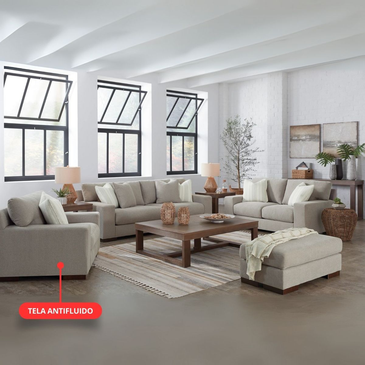 GENERICO - Juego de Sala beele 3-2-1 con banqueta en tela antifluido