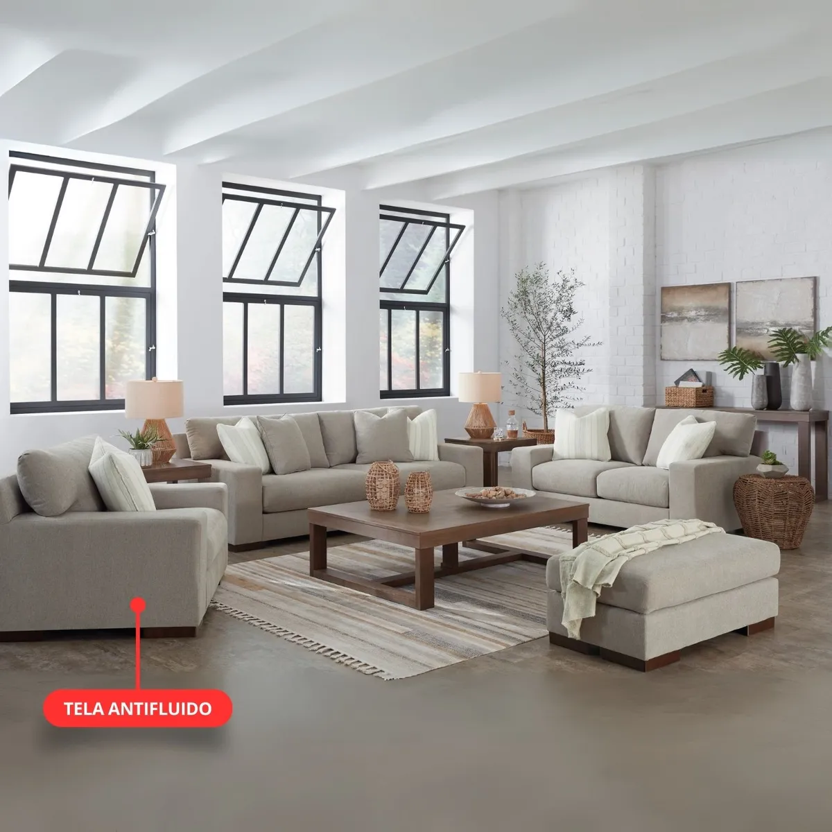 GENERICO - Juego de Sala beele 3-2-1 con banqueta en tela antifluido