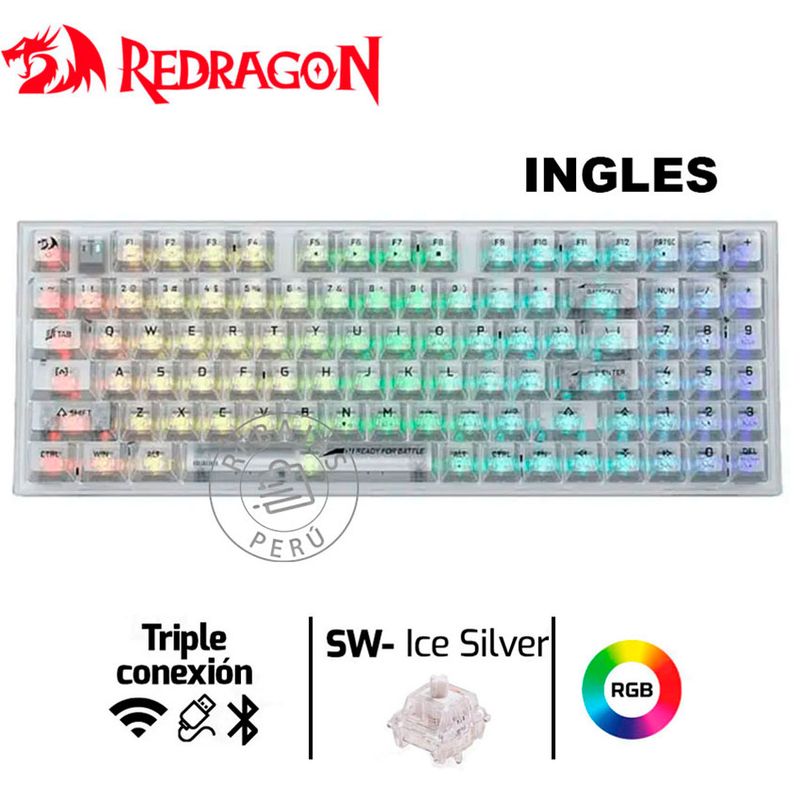 REDRAGON - Teclado Mecánico Redragon ELF PRO K649CT RGB 75% Wireless Transparente