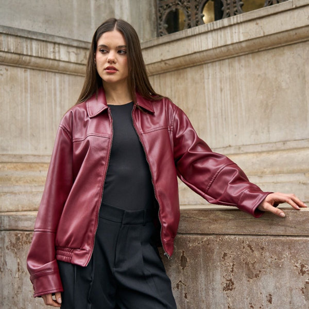 GENERICO - CASACA OVERSIZE GUINDA PARA MUJER