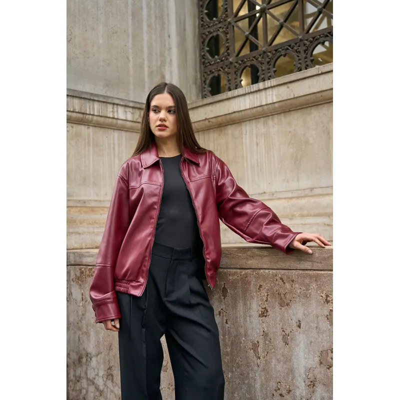 GENERICO - CASACA OVERSIZE GUINDA PARA MUJER