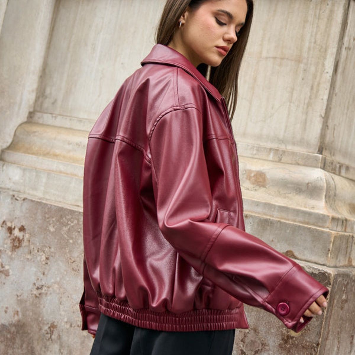 GENERICO - CASACA OVERSIZE GUINDA PARA MUJER