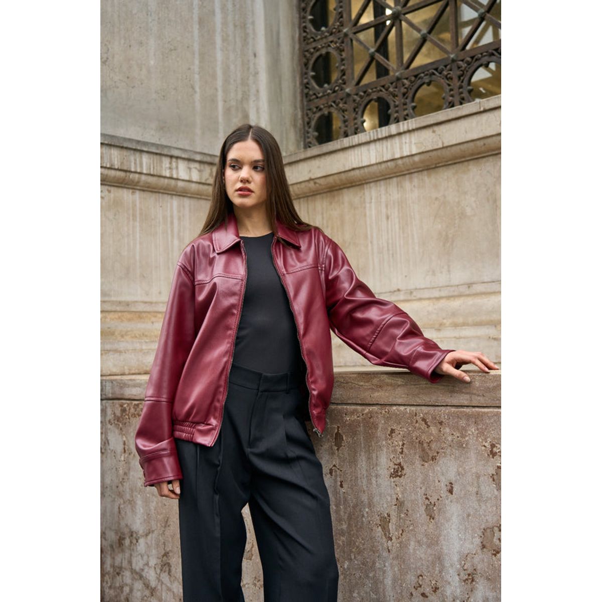 GENERICO - CASACA OVERSIZE GUINDA PARA MUJER