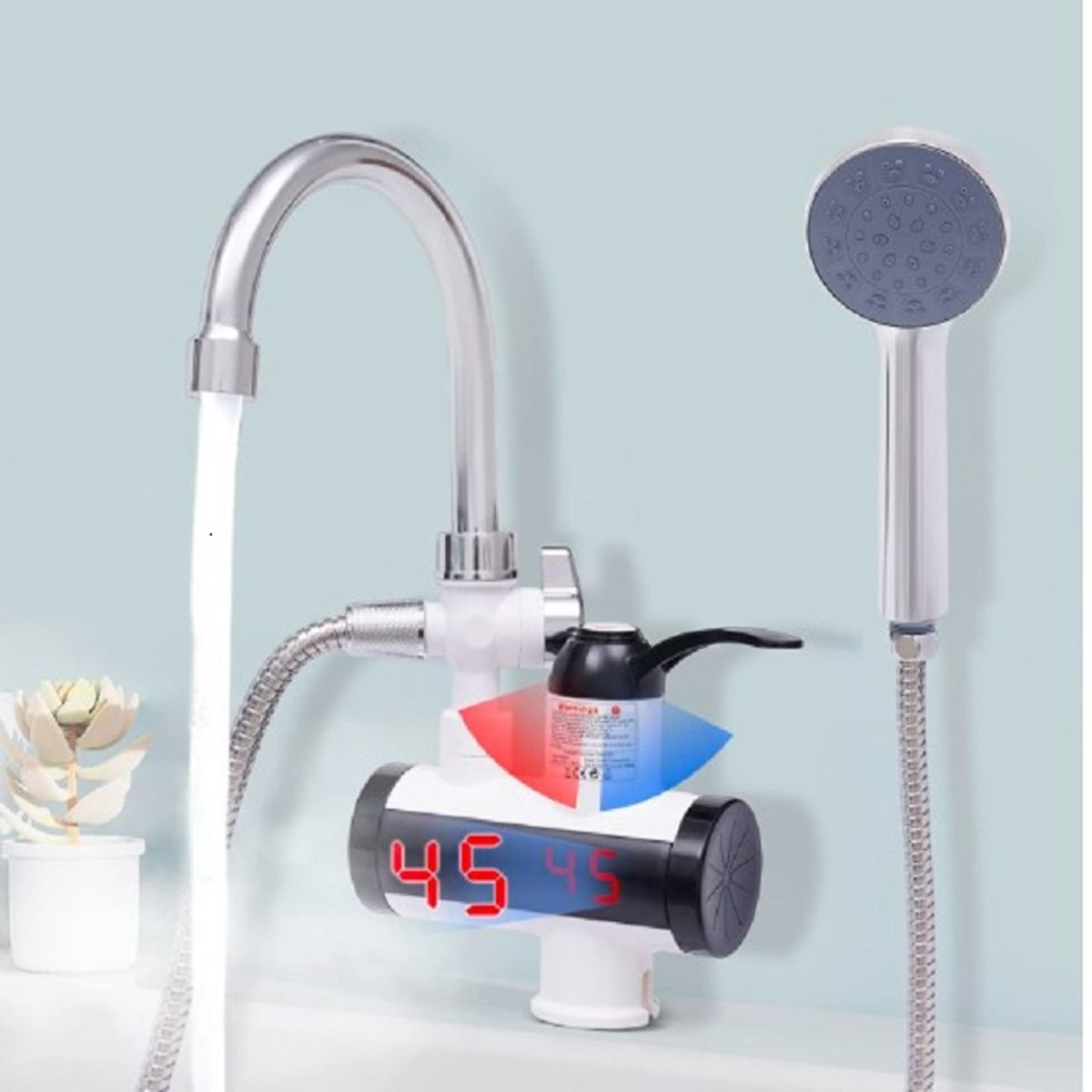 SEISA - Caño Grifo Eléctrico Calentador De Agua + Ducha