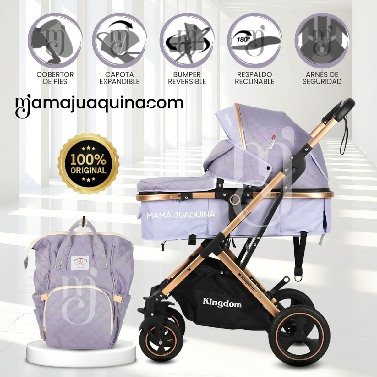 Baby - Coche Moisés Travel System «BARBARA» con Pañalera Light Purple