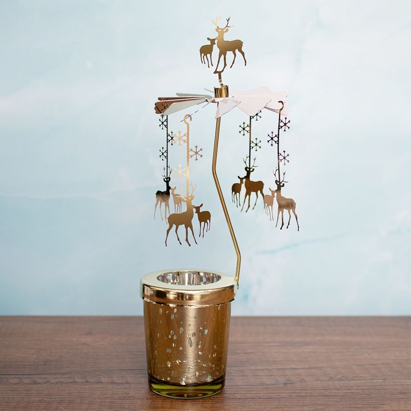 PANORAMA HOGAR - Candelabro Giratorio Decorativo con Renos de Hierro 18CM