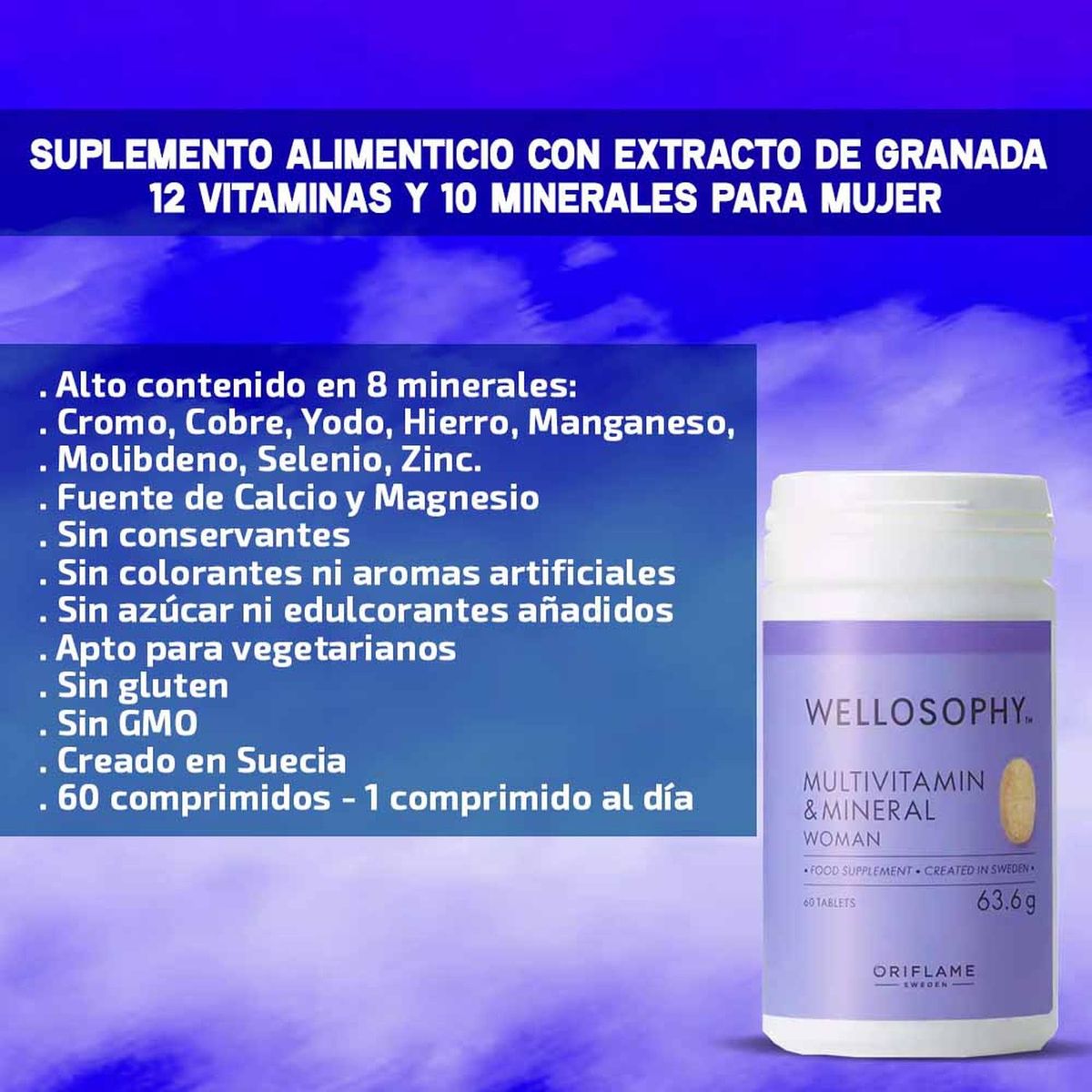 ORIFLAME - Multivitamínico Extracto Granada Mujer 60 Tabletas Wellosophy