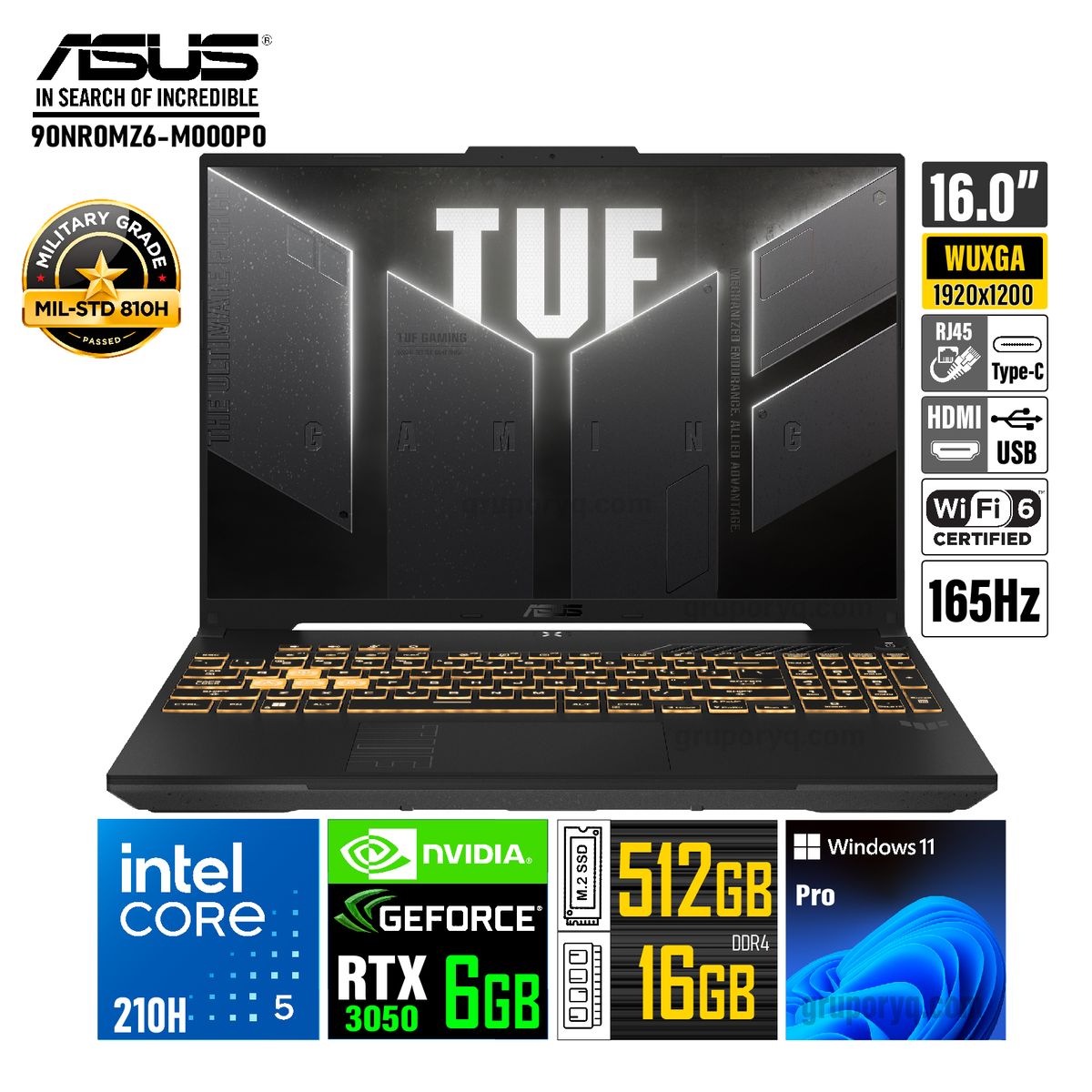 ASUS - Laptop ASUS TUF GAMING F16 FX607VJ-RL016 I5-210H RAM 16GB SSD 512GB 16" WUXGA RTX 3050 6GB